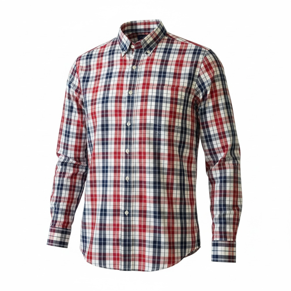 Double Pump Red, White, and Blue Plaid Button Down Long Sleeve Shirt Size XXL